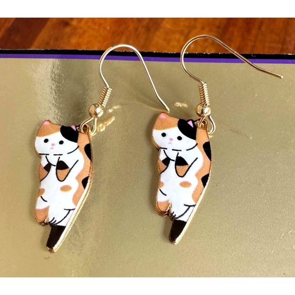 Calico Cat Earrings New Small Kitty Lover Dangle Hooks Christmas Birthda… - Picture 5 of 11
